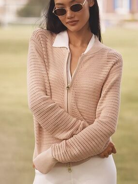 Varley Lai Cotton Long-Sleeve Zip-Front Knit Jacket Medium
